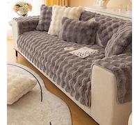 JUNLEBUYI Sofa Cover 1/2/3/4Seater, Faux Fur Thick Rabbit Plush Sofa Slipcovers Anti-Slip L Shape Couch Covers for Armchair Corner Leather Furniture Protector Dog Pets (90 * 160cm,Dark Gray)