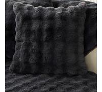 JUNLEBUYI Sofa Cover 1/2/3/4Seater, Faux Fur Thick Rabbit Plush Sofa Slipcovers Anti-Slip L Shape Couch Covers for Armchair Corner Leather Furniture Protector Dog Pets (45cm Pillow cover,Black)