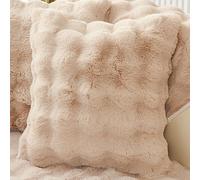 JUNLEBUYI Sofa Cover 1/2/3/4Seater, Faux Fur Thick Rabbit Plush Sofa Slipcovers Anti-Slip L Shape Couch Covers for Armchair Corner Leather Furniture Protector Dog Pets (45cm Pillow cover,Khaki)