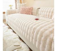 JUNLEBUYI Sofa Cover 1/2/3/4Seater, Faux Fur Thick Rabbit Plush Sofa Slipcovers Anti-Slip L Shape Couch Covers for Armchair Corner Leather Furniture Protector Dog Pets (90 * 120cm,White)