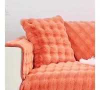JUNLEBUYI Sofa Cover 1/2/3/4Seater, Faux Fur Thick Rabbit Plush Sofa Slipcovers Anti-Slip L Shape Couch Covers for Armchair Corner Leather Furniture Protector Dog Pets (45cm Pillow cover,Orange)