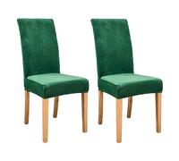 JUNLEBUYI Thick Velvet Dining Room Chair Covers, Super Soft Stretch Chair Slipcover, High Back Chairs Cover Elastic Washable XL Chair Protector for Hotel,Ceremony,Banquet,Restaurant (Dark green,2pcs)