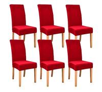 JUNLEBUYI Thick Velvet Dining Room Chair Covers, Super Soft Stretch Chair Slipcover, High Back Chairs Cover Elastic Washable XL Chair Protector for Hotel,Ceremony,Banquet,Restaurant (Red,XL 6pcs)
