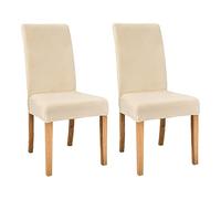 JUNLEBUYI Thick Velvet Dining Room Chair Covers, Super Soft Stretch Chair Slipcover, High Back Chairs Cover Elastic Washable XL Chair Protector for Hotel,Ceremony,Banquet,Restaurant (Beige,2pcs)