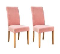 JUNLEBUYI Thick Velvet Dining Room Chair Covers, Super Soft Stretch Chair Slipcover, High Back Chairs Cover Elastic Washable XL Chair Protector for Hotel,Ceremony,Banquet,Restaurant (Pink,2pcs)