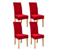 JUNLEBUYI Thick Velvet Dining Room Chair Covers, Super Soft Stretch Chair Slipcover, High Back Chairs Cover Elastic Washable XL Chair Protector for Hotel,Ceremony,Banquet,Restaurant (Red,4pcs)