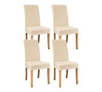 JUNLEBUYI Thick Velvet Dining Room Chair Covers, Super Soft Stretch Chair Slipcover, High Back Chairs Cover Elastic Washable XL Chair Protector for Hotel,Ceremony,Banquet,Restaurant (Beige,XL 4pcs)