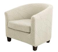 JUNLEBUYI Tub Chair Cover, Upgraded 2 IN 1 Design High Stretch Jacquard Armchair Sofa Slipcover, 2 Piece Set with Cushion Cover Removable Non Slip Club Bucket Chairs Sofa Covers (Beige)