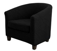 JUNLEBUYI Tub Chair Cover, Upgraded 2 IN 1 Design High Stretch Jacquard Armchair Sofa Slipcover, 2 Piece Set with Cushion Cover Removable Non Slip Club Bucket Chairs Sofa Covers (Black)