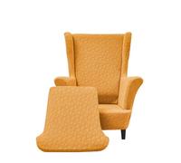 JUNLEBUYI Wingback Chair Covers 2 Piece Set, Stretch Strandmon Chair Cover, Soft Jacquard Wing Back Chair Cover, Solid Color Wingback Armchair Covers for Living Room Bedroom Hotel(Yellow B)
