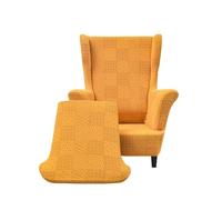 JUNLEBUYI Wingback Chair Covers 2 Piece Set, Stretch Strandmon Chair Cover, Soft Jacquard Wing Back Chair Cover, Solid Color Wingback Armchair Covers for Living Room Bedroom Hotel(Yellow A)