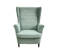 JUNLEBUYI Wingback Chair Covers 2 Piece Set Stretch Strandmon Chair Cover, Wing Back Chair Cover Soft Solid Jacquard Wingback Armchair Covers for Living Room Bedroom Hotel(Light green)