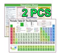 Junlego 2 Pcs Periodic Table Of Elements Chart Chemistry Posters for High School College Equation Sheet Poster Chemistry Reference Poster Chart Cheat Sheet(2*A4)