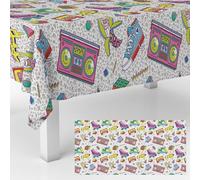 Junliang Hip Hop Tablecloths Retro Throwback 80s 90s Decade Theme Table Cover Supplies for Happy Birthday Dining Banquet Fiesta Picnic Anniversary Wedding Party Decorations 53 x 108 inch