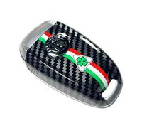 JUNMEI ABS Carbon Fiber Style 3D Color Logo Car Smart Remote Key Fob Cover Case for Alfa Romeo Giulia Stelvio Tonale (Black Logo, Black A)