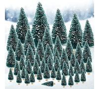 JUNMEIDO 48PCS Miniature Christmas Tree Bottle Brush Trees Sisal Snow Frost Trees Tabletop Mini Christmas Tree for Miniature Scenes DIY Craft Micro Landscape Party Decoration (Multi-size)