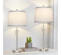 JUNNAI Table Lamps Set of 2, Bedside Lamp Silver Tall Table Lamps for Living Room End Tables, 22" to 30" Adjustable Height Lamp for Bedroom Nightstand Farmhouse with Pull Chain(Bulbs Included)