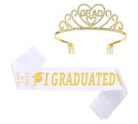 JUNNASALIKER 2025Elegant Graduation Crown and Sash Set Graduate Ribbon Etiquette Belts Decoration for Parties and Celebrations