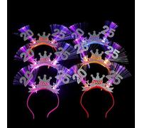 JUNNASALIKER 5pcs Colorful Light Up Headbands Happy 2025New Year Hair Hoop LED Glow Hair Band for Parties and Festivals