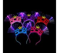 JUNNASALIKER 5pcs Colorful Light Up Headbands Happy 2025New Year Hair Hoop LED Glow Hair Band for Parties and Festivals