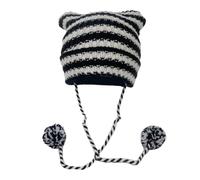 JUNNASALIKER Adult Knit Cat Ear Hat with Pompoms Decor Cute Students Outdoor Cycling Skiing Hat Winter Keep Warm Hat for Couple