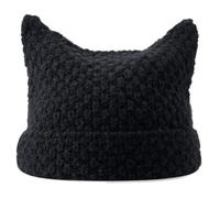 JUNNASALIKER Beanie Hat, Little Devil Hat Striped Knit Hat Devil Horn Hat Skullies Beanie Cat Ear Beanie Black