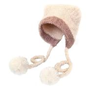 JUNNASALIKER Beanie Hat, Winter Knit Cat Ear Hat with Pompoms Decor Keep Warm Hat Windproof Hat for Adult Khaki
