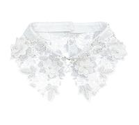 JUNNASALIKER Embroidery Lapel False Collar Pearl Detachable Blouse Fake Half Shirt Collar White