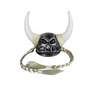 JUNNASALIKER Pirate Horned Hat With Braids Bronze Horned Roman Helmets Hat For Halloween Parties And Role Playing Enthusiasts