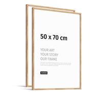 JUNOMI® 2 x Premium Picture Frames 50 x 70 cm Oak - Crafted in Real Wood with a Thin Profile, Shatterproof Acrylic Glass, Horizontal and Vertical Hanging Options