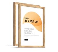 JUNOMI® 2 x Premium Picture Frames DIN A4 (21 x 29.7 cm) Oak - Crafted in Real Wood with a Thin Profile, Shatterproof Acrylic Glass, Horizontal and Vertical Hanging Options, Table Stand