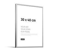 JUNOMI® Picture Frame 30 × 40 cm, Silver Matt Aluminium - Slim Profile, Shatterproof Acrylic Glass, Horizontal & Vertical Hanging Options - Metal Photo Frame