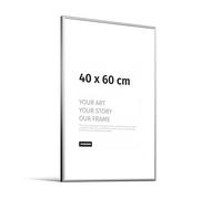 JUNOMI® Picture Frame 40 × 60 cm, Silver Matt Aluminium - Slim Profile, Shatterproof Acrylic Glass, Horizontal & Vertical Hanging Options - Metal Photo Frame