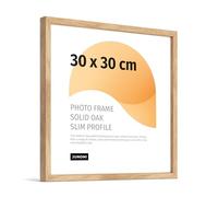 JUNOMI® Premium Picture Frame 30 x 30 cm Oak - Crafted in Real Wood with a Thin Profile, Shatterproof Acrylic Glass, Horizontal and Vertical Hanging Options