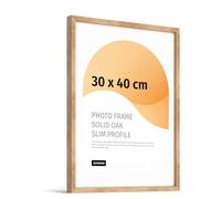 JUNOMI® Premium Picture Frame 30 x 40 cm Oak - Crafted in Real Wood with a Thin Profile, Shatterproof Acrylic Glass, Horizontal and Vertical Hanging Options