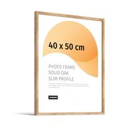 JUNOMI® Premium Picture Frame 40 x 50 cm Oak - Crafted in Real Wood with a Thin Profile, Shatterproof Acrylic Glass, Horizontal and Vertical Hanging Options