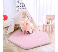 junovo Ultra Soft Rug for Nursery Children Room Baby Room Home Decor Dormitory Hexagon Carpet for Playhouse Princess Tent Kids Play Castle, Diameter 4.6 ft, Pink