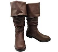 JUNQIAKO Medieval Pirate Boots Unisex Renaissance Boots Halloween Pull On Mid Calf Costume Boot Gothic Cosplay Shoes for Adults, Brown, 4 UK