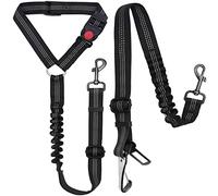 Junreox 2 Packs Dog Seat Belt, 3rd Generation Dog Seatbelt Harness with Adjustable Metal Buckle, Elastic Bungee Reflective Vehicle Car Headrest Restraint Tether for Small Medium Large Dogs Pet