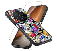 Junruijia Case for Honor Magic 8 Pro / Magic8 Pro + Tempered Film Glass Screen Protector - Black Silicone Soft TPU Cover Shell - Monster