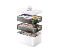 Junrvivy 3 Tier Medicine Storage, Medicine Case Organiser, Medicine Storage Box with Lid, Family Emergency Box, Medicine Box with Portable Handle, 31 x 16.5 x 25.5 cm