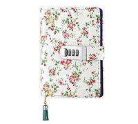 JunShop Floral Password Diary with Lock A6 Refillable Locking Journal PU Leather Combination Lock Journal Diary (Red)