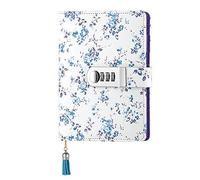 JunShop Floral Password Diary with Lock A6 Refillable Locking Journal PU Leather Combination Lock Journal Diary (Blue)