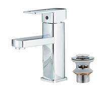 JUNSOTTOOR Chrome Waterfall Basin Mixer Tap with Pop-Up Waste, Modern Bathroom Sink Faucet Single Lever, Stainless Steel Cloakroom Tap with G1/2" UK Standard Hoses