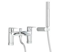 JUNSOTTOR Bath Mixer Taps with Shower Attachment Bathroom Tub Filler Tap Dual Lever Mixers Mono Monobloc Two Holes Brass 2 in 1 Bathtub Faucet with Handheld Shower Modern Deck Mounted Chrome