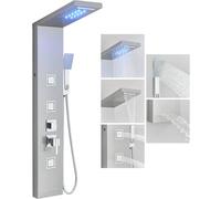 JUNSOTTOR Brushed Nickel Shower Column | Complete Wall-Mount Rain Massage System with Waterfall Tub Filler and Handheld Shower with Rainfall Shower Head and Hose Set