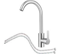 JUNSOTTOR Kitchen Sink Mixer Tap with Hoses - 360° Monobloc Single Lever Swivel Spout, High Arc Mono Basin Faucet with 1/2'' Female for UK Standard Fittings (Modern) Stainless Steel