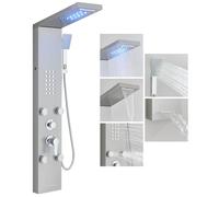 JUNSOTTOR Shower Panel System Rainfall Shower Head and Hose Set, Mixer Shower Riser Rail Kit Unit, Brushed Nickel