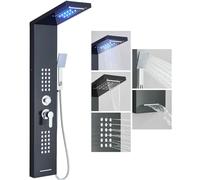 JUNSOTTOR Shower Panel Unit | 5-in-1 Black Set with Rainfall Head & Hose, Mixer & Riser Rail Kit