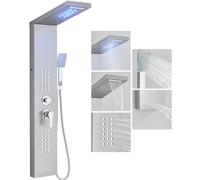 JUNSOTTOR Shower Tower Panel System Rainfall Shower Head and Hose Set Mixer Shower Riser Rail Kit Unit Brushed Nickel